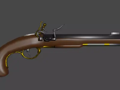 Pistol gun with gold handle 3D model