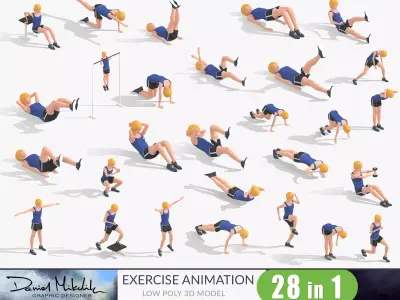 Exercise Animations Bundle Woman Low-poly 3D model