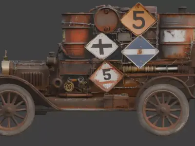 20th Century Post-Apocalyptic Brass Era Car 3D Model Low-poly 3D model