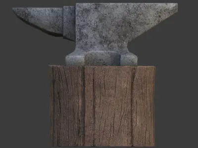 Anvil on a wooden stump Free low-poly 3D model