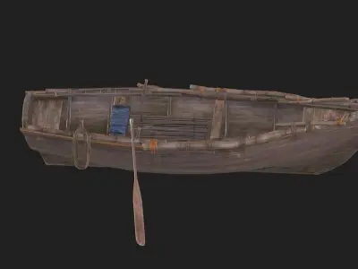 a small wooden boat with two oars 3D model