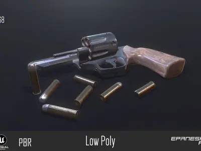PBR Gun revolver with bullets Low-poly 3D model