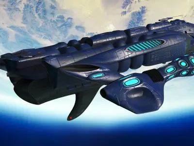 Futuristic Combat Spaceship Blue 3D model