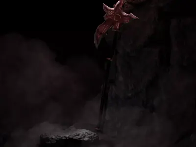 Stylized Long Handled Battle Axe  Game Ready Low Poly Weapon Free low-poly 3D model