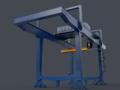 PBR Rail Mounted Gantry Crane RMG V1 - Blue Low-poly 3D model