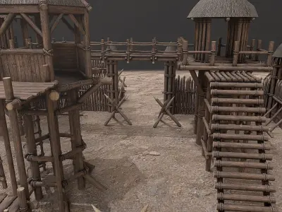 Medieval Wooden Castle  Tower Fort Constructor PBR Low-poly 3D model