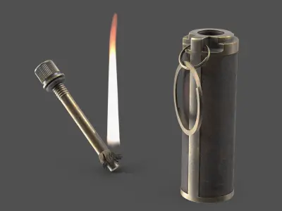 Vintage Permanent Match Lighter Brass and Leather 3D model