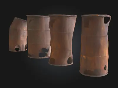 Rusty Barrels Evolution  Industrial Decay Across Time 3D model