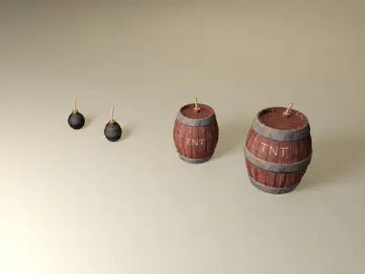 Medieval fantasy pirate bombs and explosive barrels pack Low-poly 3D model