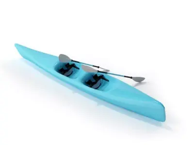 Blue Canoe With Paddles 3D model