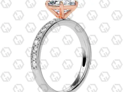 Ring 61 Asscher Shape milgrain pave set ring with Gems 3D print model