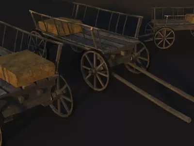 Old Horse Cart Low Poly 2 Texture Low-poly 3D model