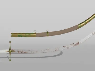 Shamshir sword with gold handle Low-poly 3D model