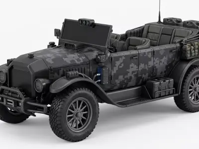 20th Century Tactical Military Brass Era Car 3D Model Low-poly 3D model