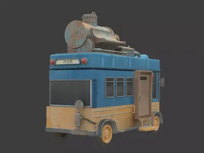 Stylized Post Apocalyptic Bus  Low-poly 3D model
