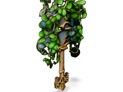 Antique Ornate Key with Ivy Low-poly 3D model