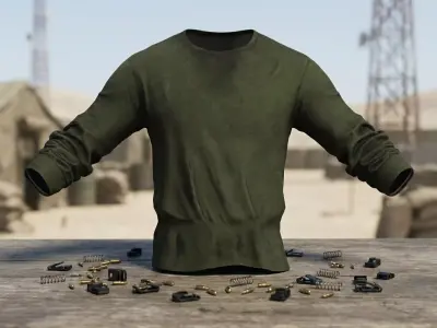 Military Tactical Long Sleeve Shirt Olive - Game Ready Low-poly 3D model