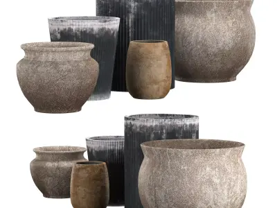 set of garden pots 66 3D model