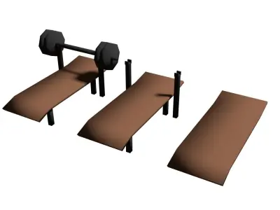 Low Poly Gym Pack Weights Barbel Bench Train workout room Low-poly 3D model