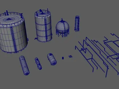 Industrial Tank And Pipes for Unreal Engine And Unity Game Ready Low-poly 3D model