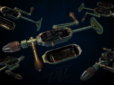 Drill game ready and pbr texture Low-poly 3D model