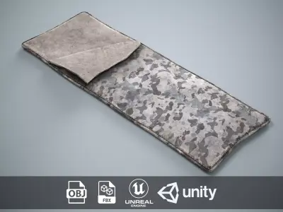 Military Sleeping Bag - Winter Camouflage Bedroll Low-poly 3D model