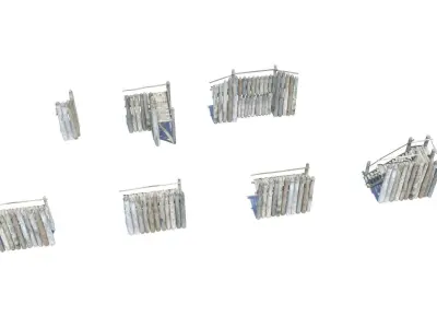 Modular medieval wooden palisades pack Low-poly 3D model