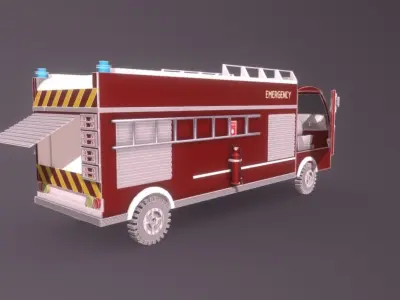Low Poly Emergency Fire Truck  Low-poly 3D model