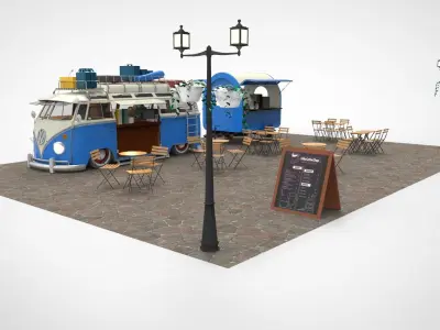 Set Food coffee street cafe 3D model buy