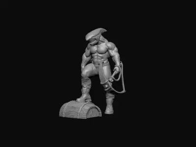 Angry Shark with anchor as a weapon 3D print model