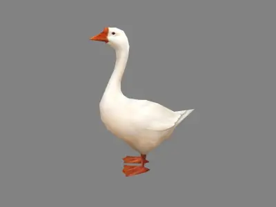 Cartoon white goose Low-poly 3D model