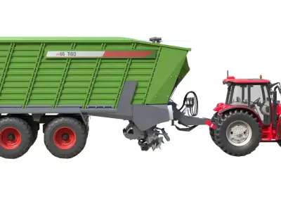 Tractor and Fendt Trailer Low-poly 3D model