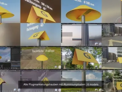 Alle Flugmarkierungshauben mit Aluminiumpfosten 3D Model Pack