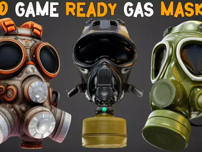 30 Game-Ready Military Gas Masks PBR Texture - Vol 10 Low-poly 3D model
