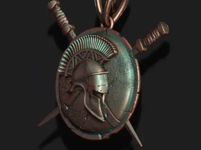 Spartan Helmet Shield Sword pendant 3D print model