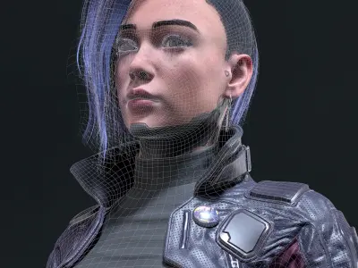 Cyberpunk Girl 4 - Game - Ready Low-poly 3D model
