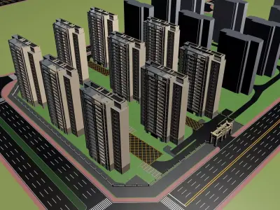 Buildings City building industrial park commercial housing 3D model V14