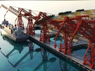 Industrial Cargo Port And Container Terminal Complete Scene 3D model