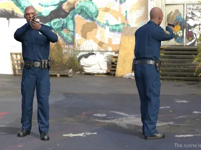 NYPD Cop Aiming with Gun 3D model