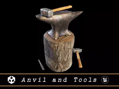 Medieval Anvil and Tools Low-poly 3D model