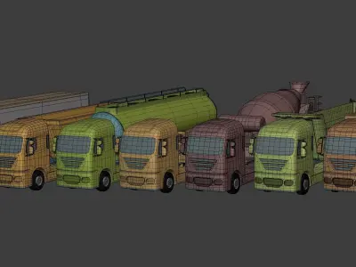 Cartoon Truck Pack - Container - Fuel  - Cement Mixer - Tipping  3D model