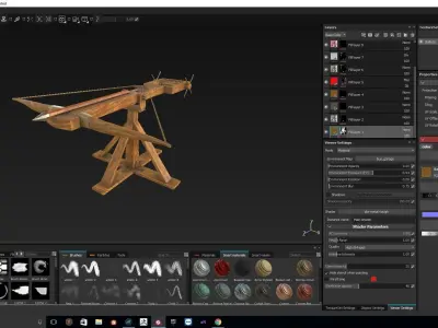 Low Poly Ballista bow and arrow Low-poly 3D model