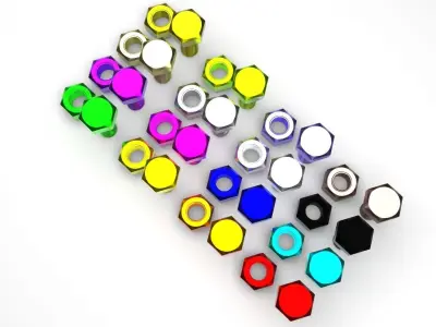 Colored Bolts and Nuts Set 3D model