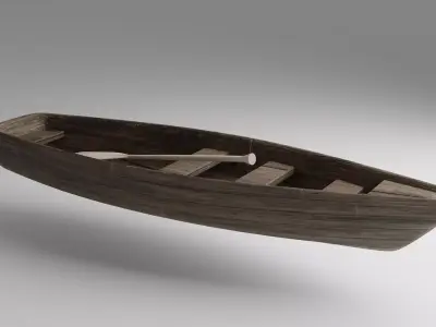 Wooden boat Low-poly 3D model 7