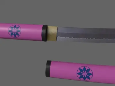 PBR Katana Japanese Sword Pink V3 Low-poly 3D model