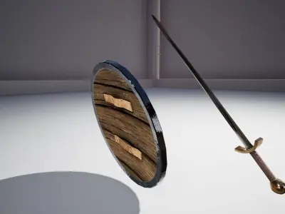 Medieval Sword and Shield Low-poly 3D model