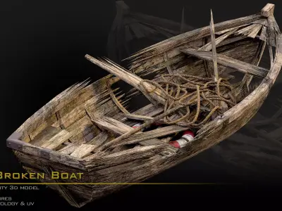 Old Broken Boat  Low-poly 3D model
