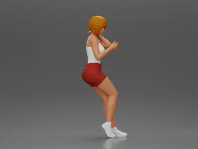 Girl casually checking her phone while striking a relaxed pose 3D print model
