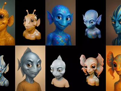 Head Fish bundle 10 pack 100 glb 3D model