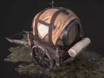Medieval Wooden Cart Low Poly PBR Game Ready 3D Model Low-poly 3D model